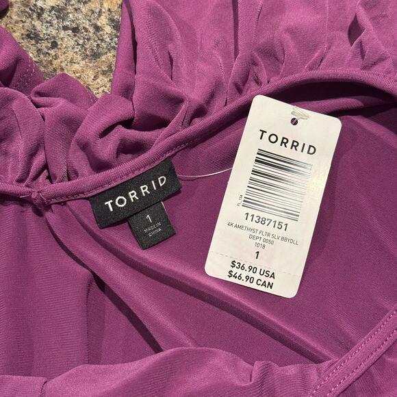 NWT Torrid Top Babydoll Boho Romantic Feminine Cottage Whimsigoth Purple 1 1X - Picture 2 of 5